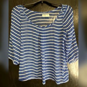 Hollister medium blue and white striped mesh top